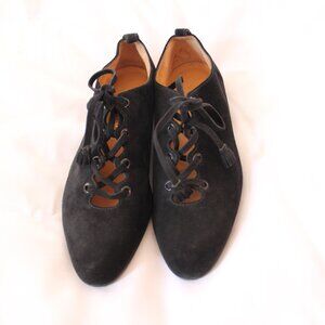 Hermes Black Suede Lace-up Flats Size 36.5